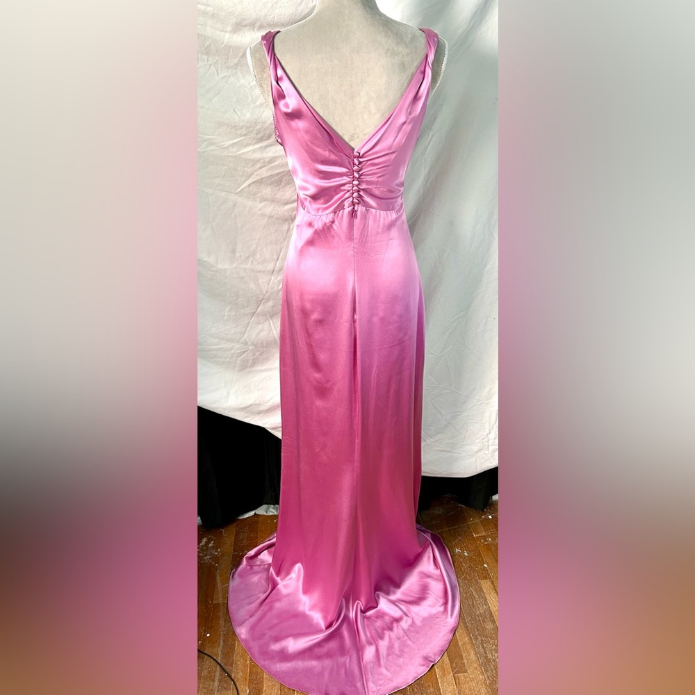 Badgley Mischka Rose Pink Knotted Silk Gown, Size 10 - Picture 10 of 16
